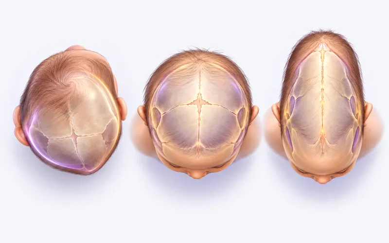 Ilustração comparando formatos da cabeça do bebê